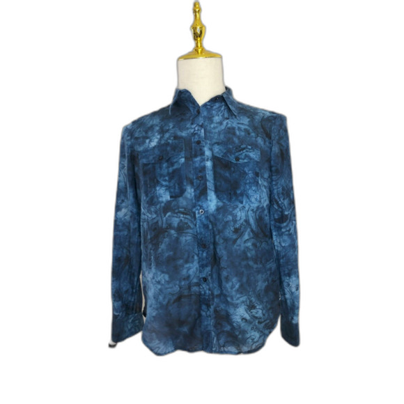 Ralph Lauren Button Up Lightweight Shirt Blouse Tie Dye Watercolor With Pockets - Picture 2 of 10